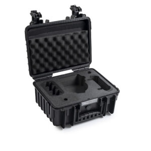 Schwarzer B&W International Mehrzweckkoffer mit passgenauem Schaumstoff-Inlay und Noppenschaum im Deckel – stoßfest, wasserdicht und staubgeschützt. Geeignet für DJI Flip.