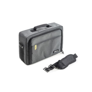 Graue B&W International Umhängetasche mit Tragegriff, Vordertasche und abnehmbarem Schultergurt – ideal für Laptop oder Werkzeug.