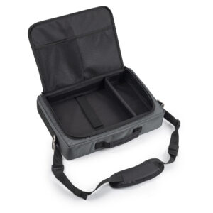 Geöffnete, leere B&W International TEX 162 für Starlink Mini in grauer Ausführung, leichte und robuste Transporttasche für mobile Satellitenkommunikation.