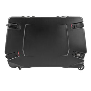 Robuster B&W International bike case ABS 3390 Fahrradtransportkoffer in schwarzem Design mit verstärkten Ecken und Verschlüssen.
