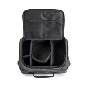 Schwarze B&W International Tasche mit variabler Innenaufteilung und Netzfächern im Deckel – ideal für Kamera, Werkzeug oder technisches Equipment.
