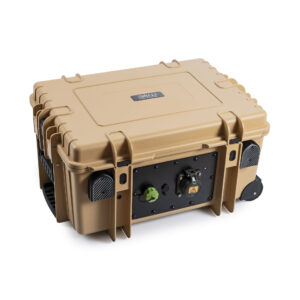 Energy Case PROX 1500 AC 1000W DT de B&W International - vista cerrada, trasera y lateral con conexiones visibles y asa.
