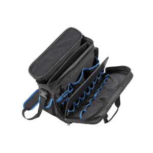 B&W International TEX 253 Werkzeugtasche mit mehreren Fächern und blauen Kanten für übersichtliche Aufbewahrung von Werkzeugen.
