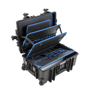 Schwarzer B&W International Werkzeugkoffer mit Rollen und flexiblem Facheinsatz – ideal für sicheren Transport von Werkzeug.