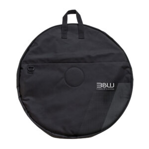Runde schwarze Fahrradtasche von B&W International mit Tragegriffen und Reißverschluss – ideal zum sicheren Transport von Vorder- und Hinterrad.